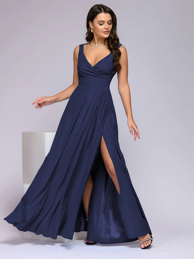 Heidi-Mode | Elegantes Maxi Kleid mit Tiefem V-Ausschnitt und Schlitz - Image 6