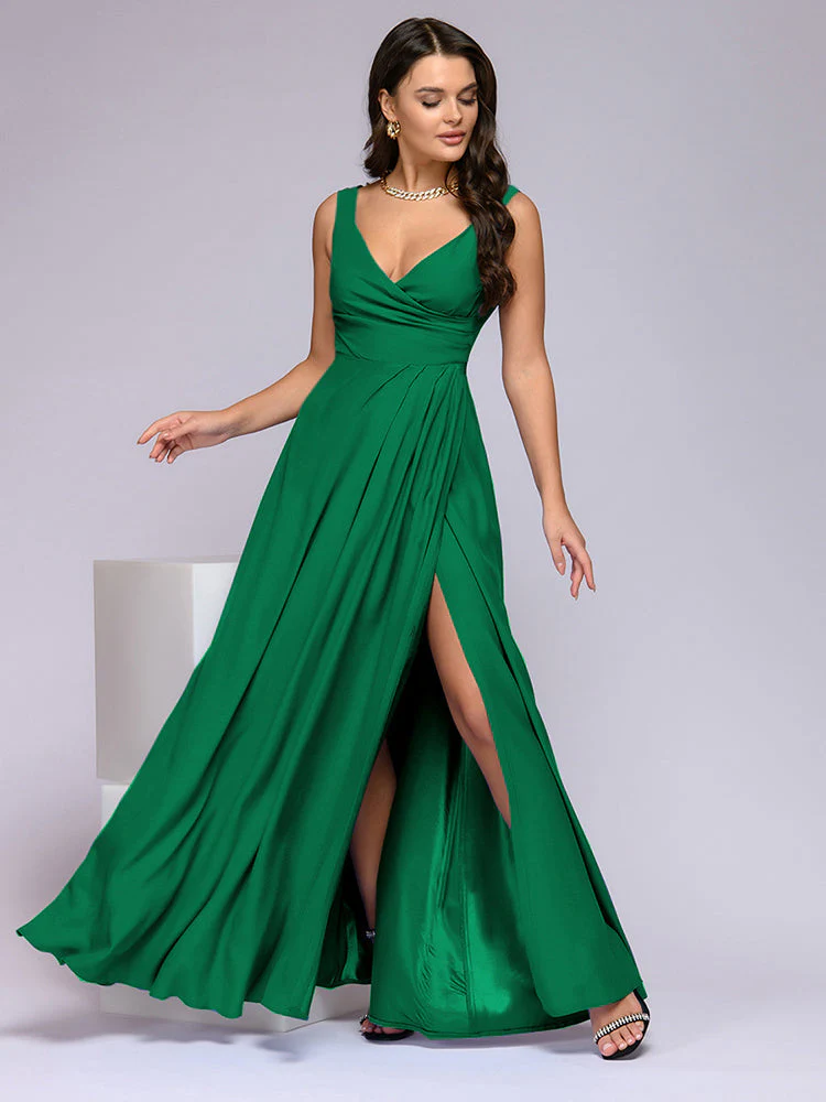 Heidi-Mode | Elegantes Maxi Kleid mit Tiefem V-Ausschnitt und Schlitz - Image 8