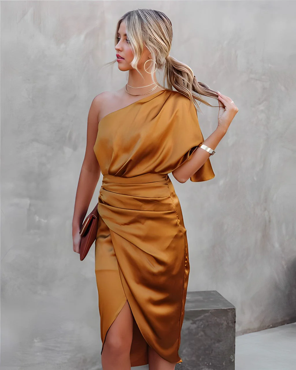 Heidi-Mode | Elegantes-One-Shoulder-Abendkleid-Aus-Satin-Asymmetrisches-Partykleid-Aus-Satin-Mit-Ruschen - Image 19