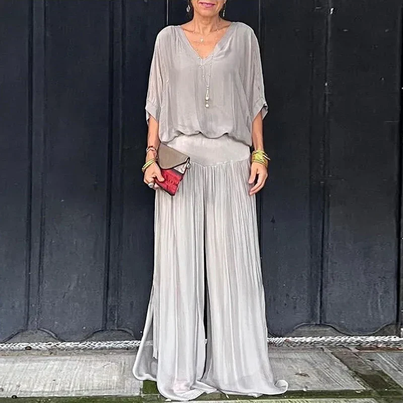 Heidi-Mode | Elegantes Zweiteiliges Set Aus Chiffonoberteil und Hose mit Weitem Bein - Image 4