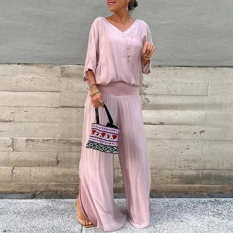 Heidi-Mode | Elegantes Zweiteiliges Set Aus Chiffonoberteil und Hose mit Weitem Bein - Image 5