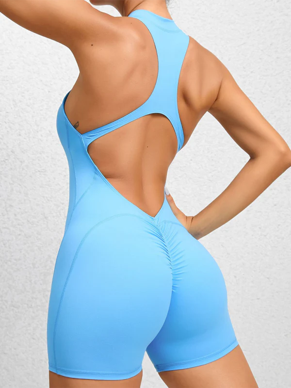 Heidi-Mode | Enganliegende Reißverschluss-Sport-Yoga-Hosen Pfirsich Hüften Einteiler Schnelltrocknend Plissierter Fitness-Jumpsuit - Image 4
