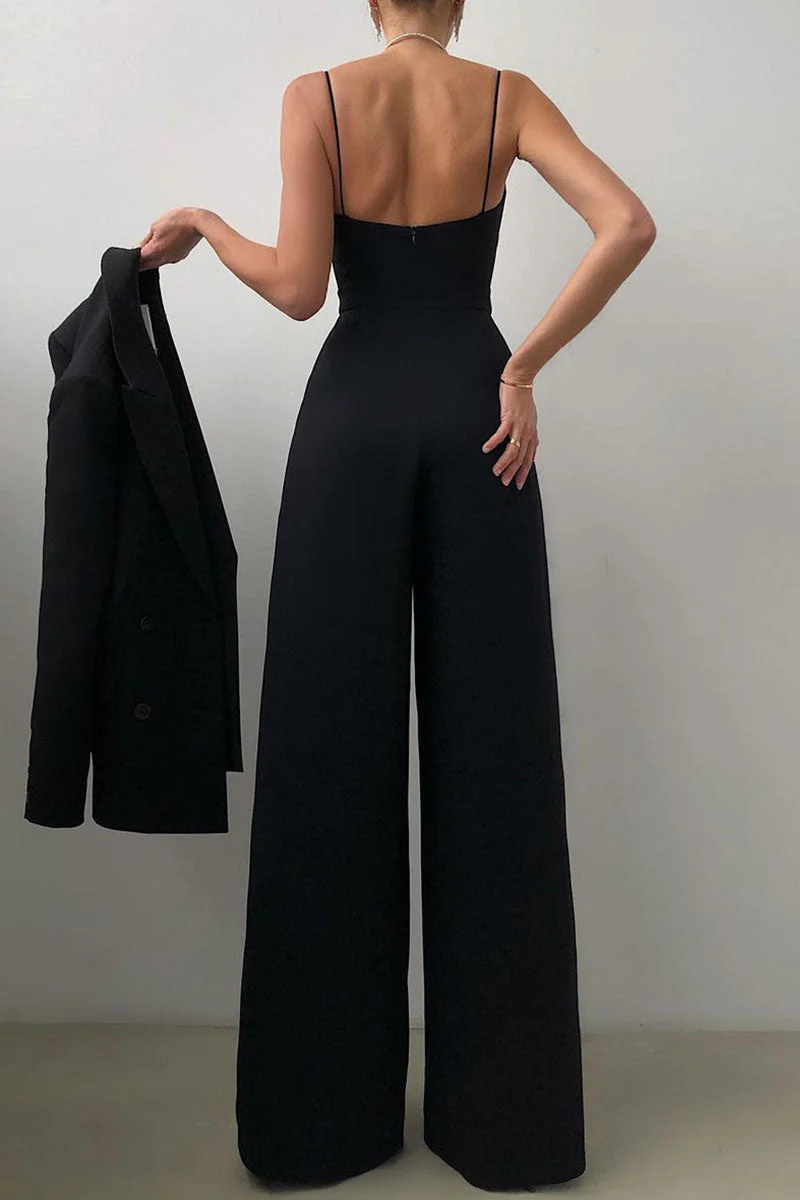 Heidi-Mode | Lässig Einfarbig Patchwork V-Ausschnitt Lockere Jumpsuits - Image 4