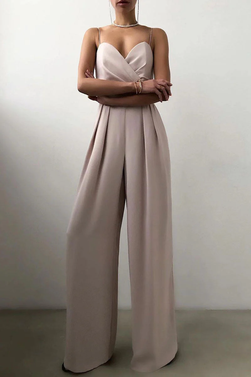Heidi-Mode | Lässig Einfarbig Patchwork V-Ausschnitt Lockere Jumpsuits - Image 9