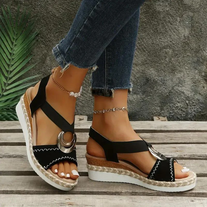 Heidi-Mode | Espadrillesandalen, Plattform, Elastisches Band, Keilabsätze, Sommerschuhe - Image 6