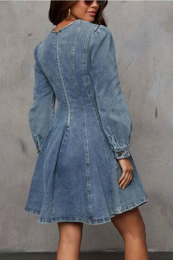 Heidi-Mode | Fade Into You Denim Prinzessinnenlinie Rückenreißverschluss Flare Stretch Mini Kleid - Image 10