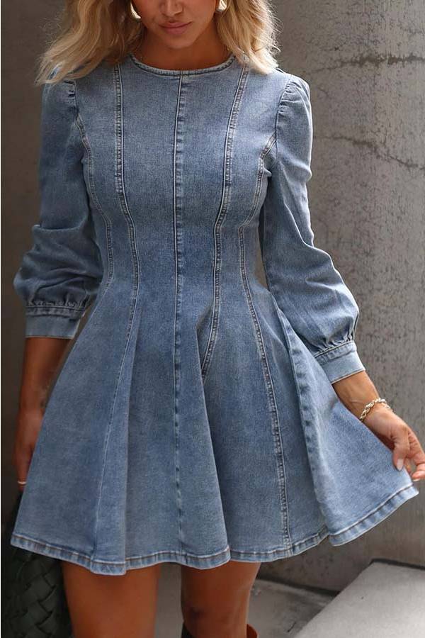 Heidi-Mode | Fade Into You Denim Prinzessinnenlinie Rückenreißverschluss Flare Stretch Mini Kleid - Image 16