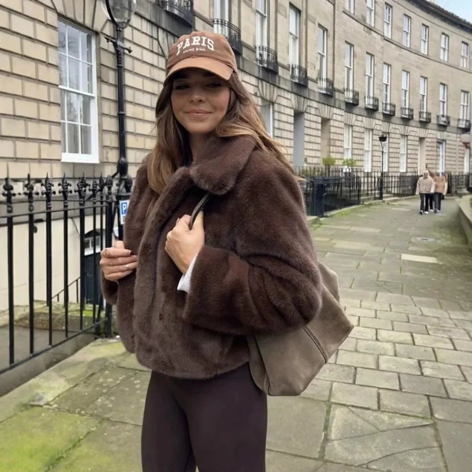 Heidi-Mode | Fake Fur,Mäntel mit Kragen, Braun Pelzlook - Image 2
