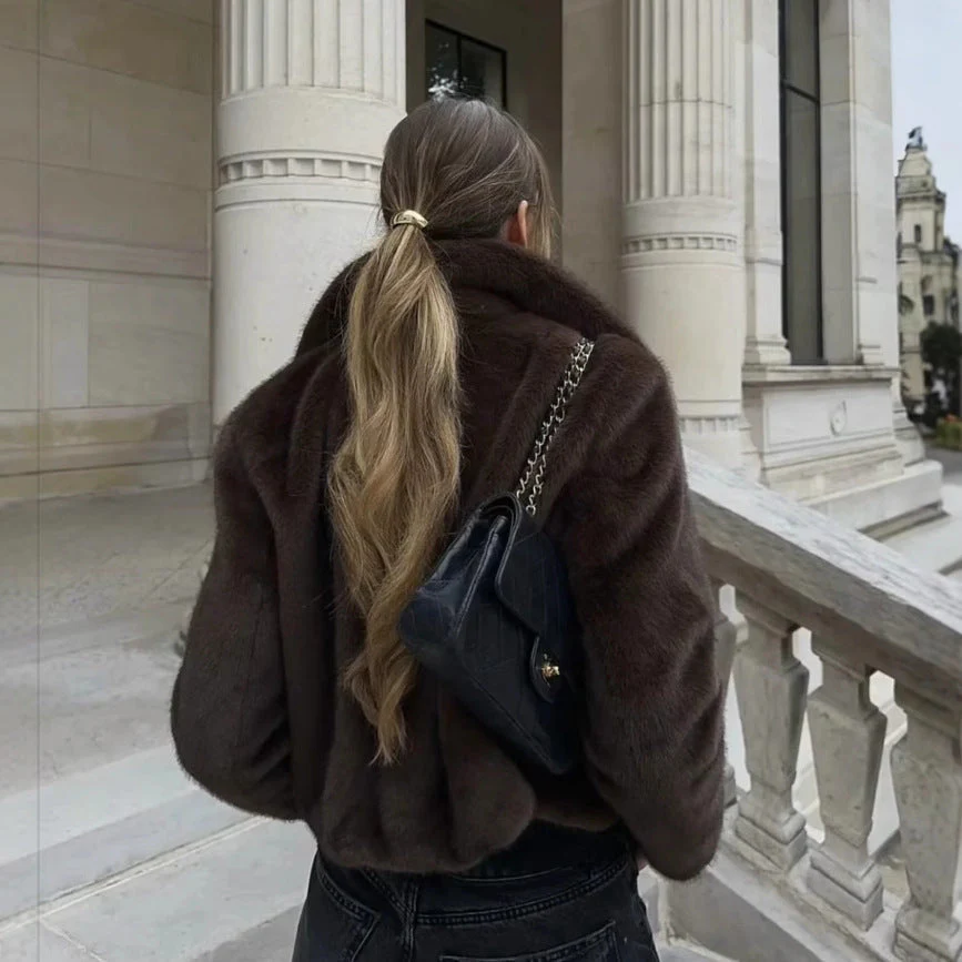 Heidi-Mode | Fake Fur,Mäntel mit Kragen, Braun Pelzlook - Image 3