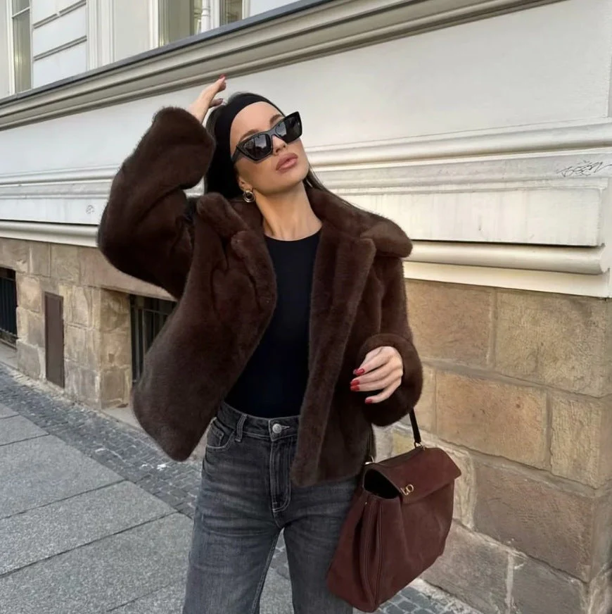 Heidi-Mode | Fake Fur,Mäntel mit Kragen, Braun Pelzlook - Image 5