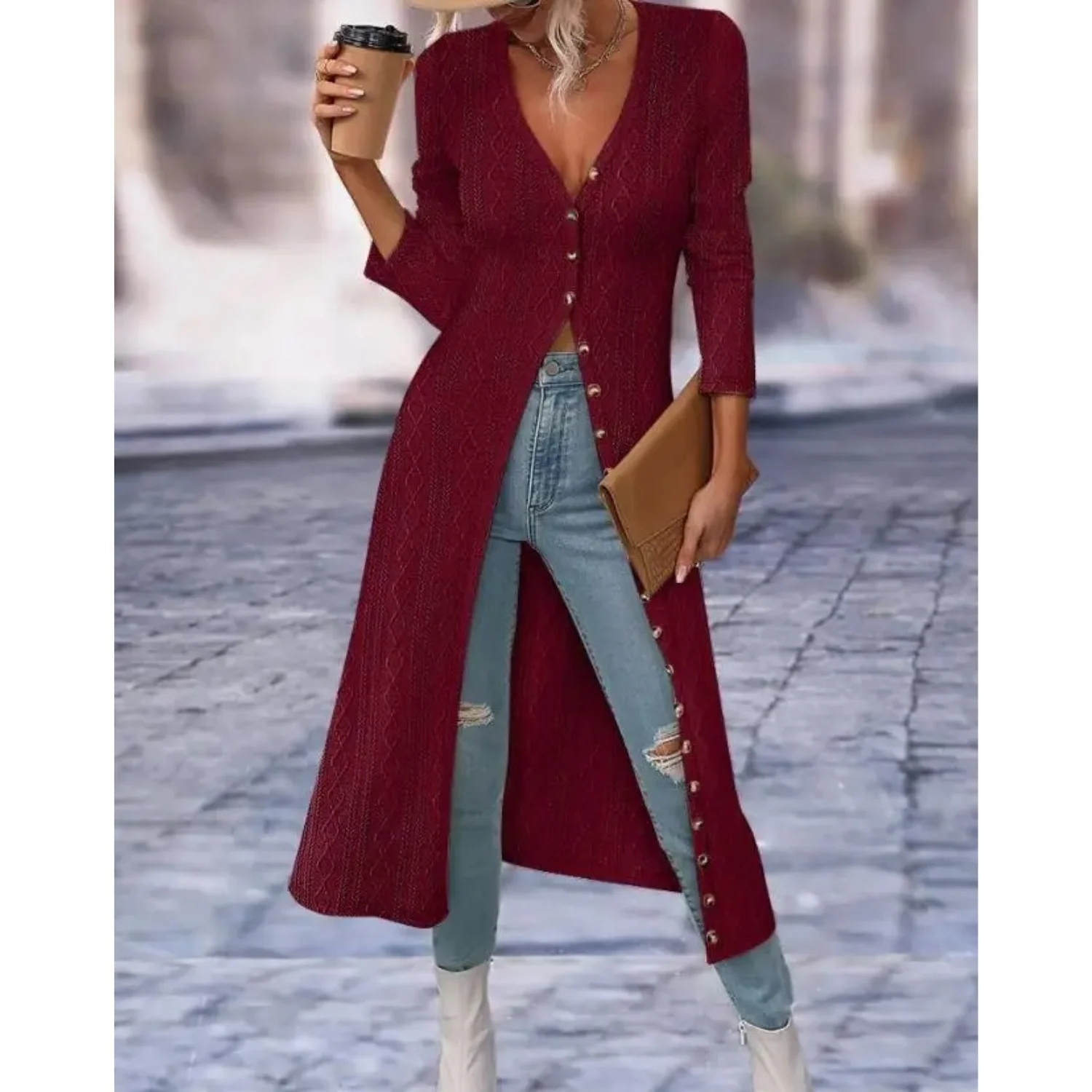 Heidi-Mode | Fit V-Ausschnitt mit Knopf Lange Sommerjacke - Image 3