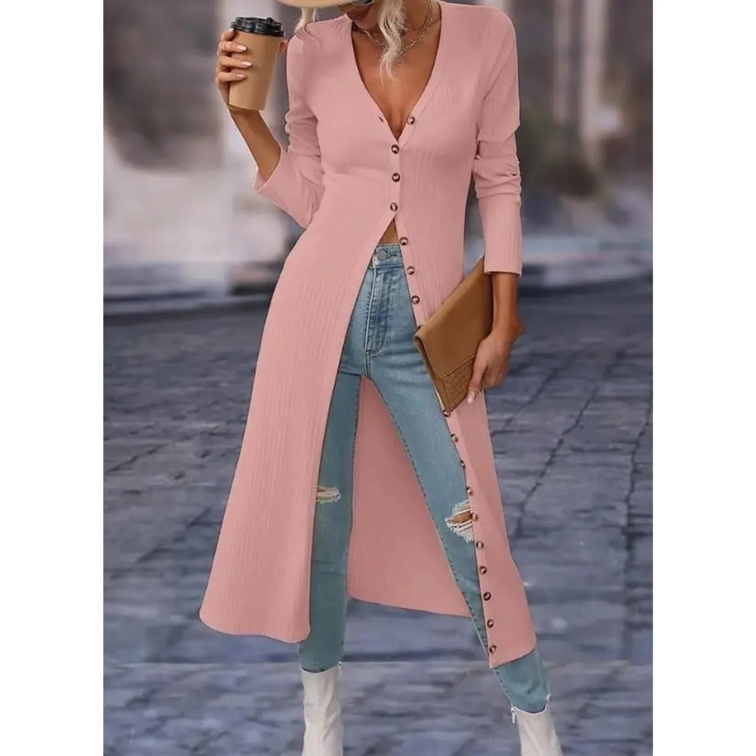 Heidi-Mode | Fit V-Ausschnitt mit Knopf Lange Sommerjacke - Image 7