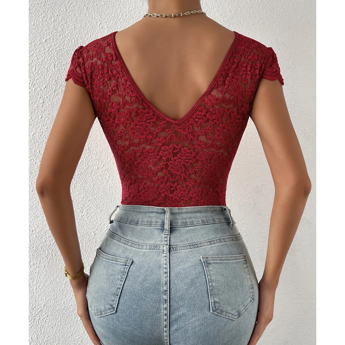 Heidi-Mode | Fit V-Ausschnitt Spitzenbodysuit Atmungsaktives Stretchmaterial Elegante Ganzjahresbekleidung - Image 13