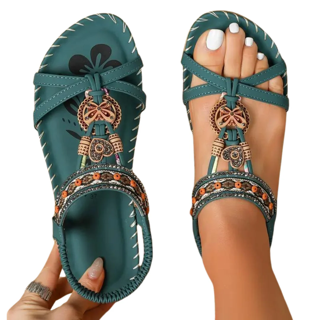 Heidi-Mode | Flache Sandalen - Boho - Strass Schmetterling - Image 9
