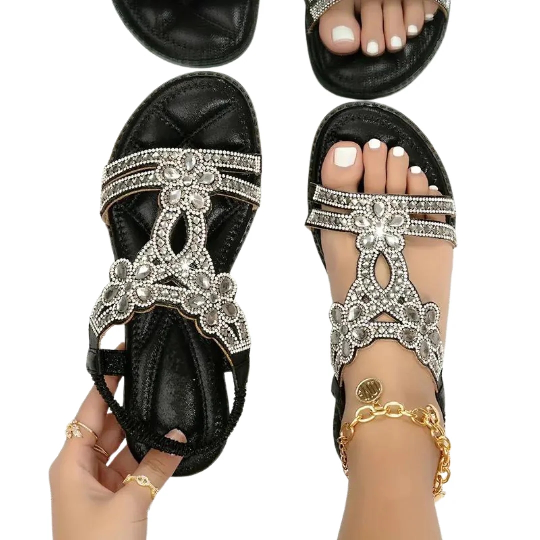 Heidi-Mode | Flache Sandalen - Schick - Elastischer Knöchelriemen - Image 14