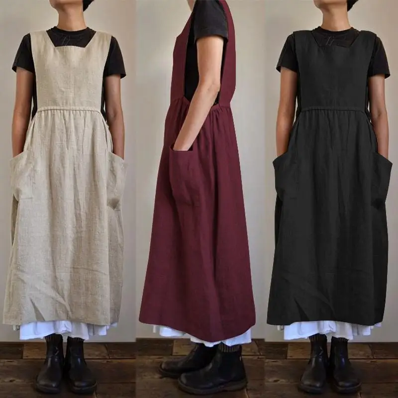 Heidi-Mode | Schürzenkleid Aus Leinen- und Baumwollmischung mit Taschen für Frauen Pensacola - Image 3