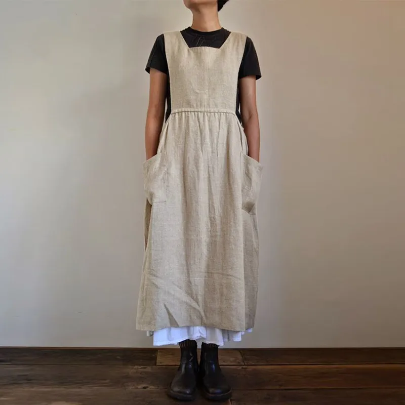 Heidi-Mode | Schürzenkleid Aus Leinen- und Baumwollmischung mit Taschen für Frauen Pensacola - Image 5