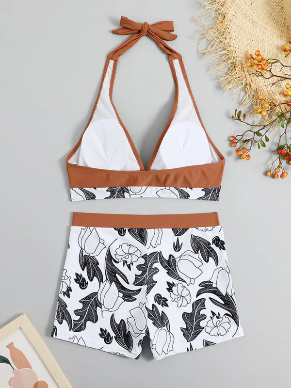 Heidi-Mode | Damen Hohe Taille Boxer Bindung Bedruckt Einfarbiges Panel Bikini - Image 10