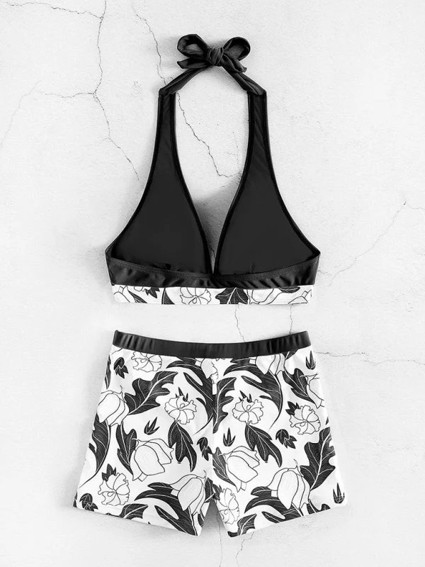 Heidi-Mode | Damen Hohe Taille Boxer Bindung Bedruckt Einfarbiges Panel Bikini - Image 12