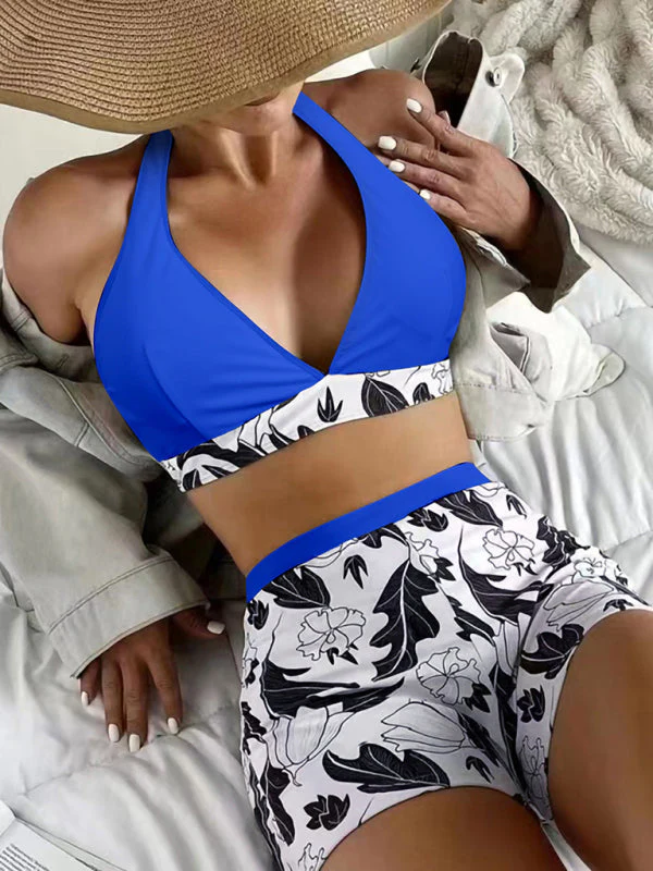 Heidi-Mode | Damen Hohe Taille Boxer Bindung Bedruckt Einfarbiges Panel Bikini - Image 15
