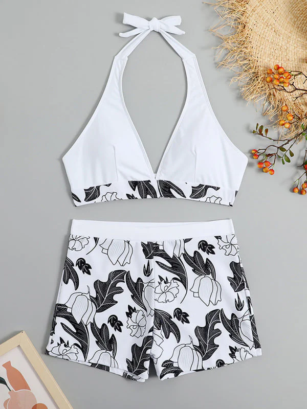 Heidi-Mode | Damen Hohe Taille Boxer Bindung Bedruckt Einfarbiges Panel Bikini - Image 5