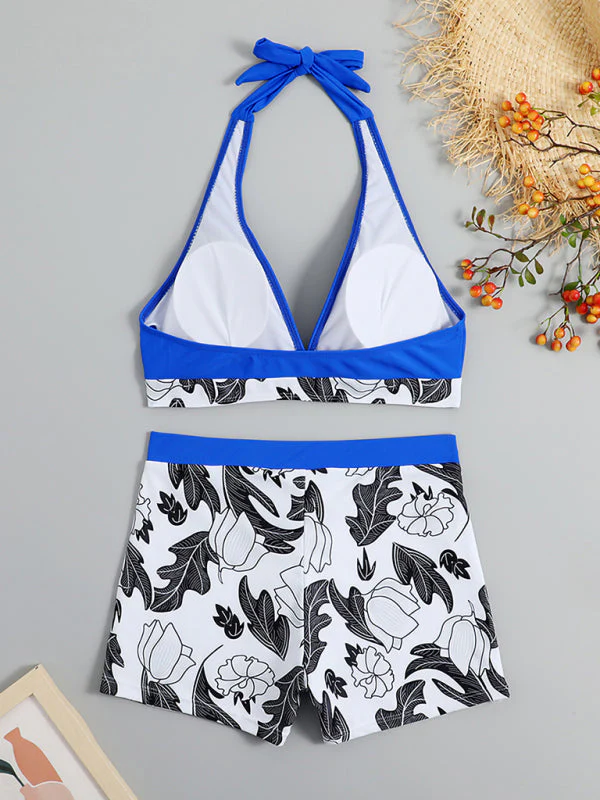 Heidi-Mode | Damen Hohe Taille Boxer Bindung Bedruckt Einfarbiges Panel Bikini - Image 8