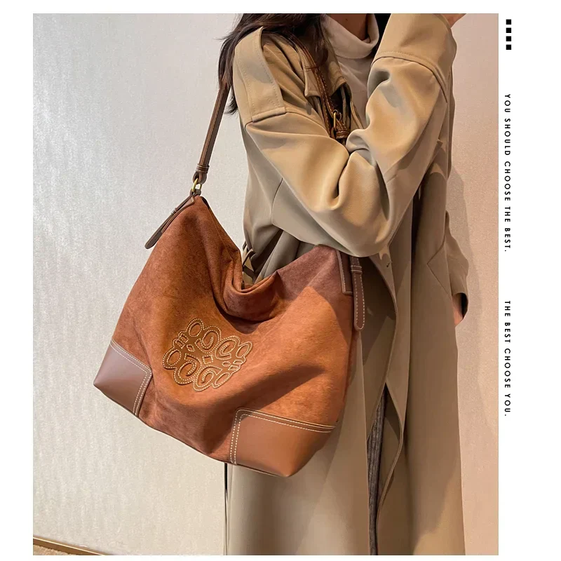 Heidi-Mode | Damen Luxus Marke Messenger Taschen Retro Braun Crossbody Tote Taschen Eimer Clutch Tasche Einkauf Große Kapazität Reisetasche - Image 2