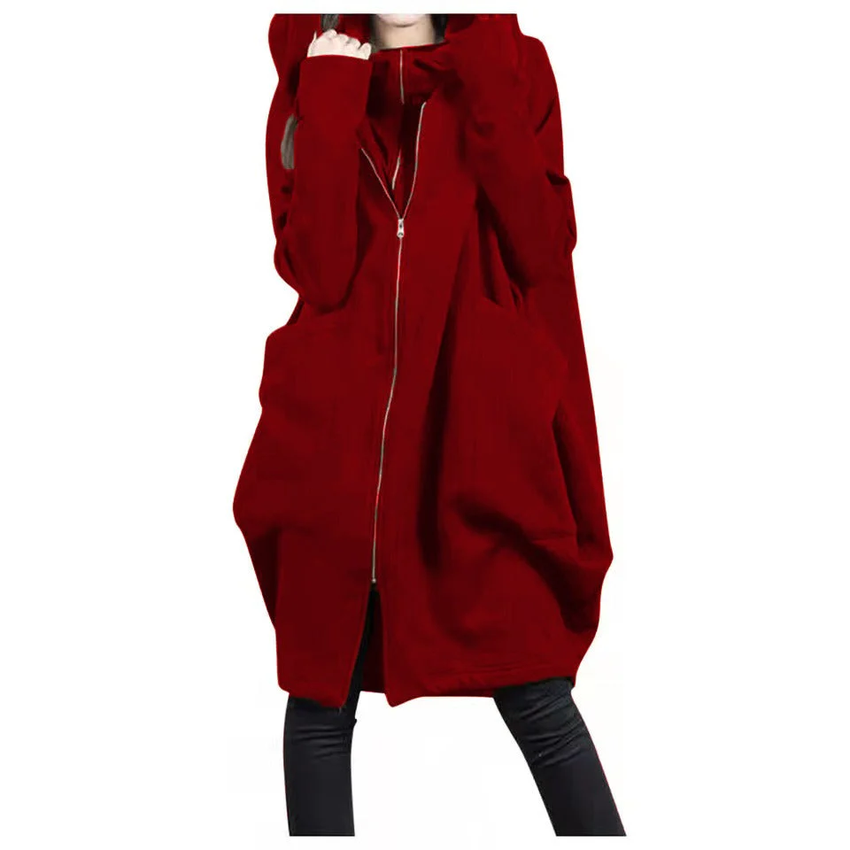 Heidi-Mode | Mittellanger Mantel - Oversized Fit - Kapuze - Reißverschluss - Weicher Woll-Look - Image 3