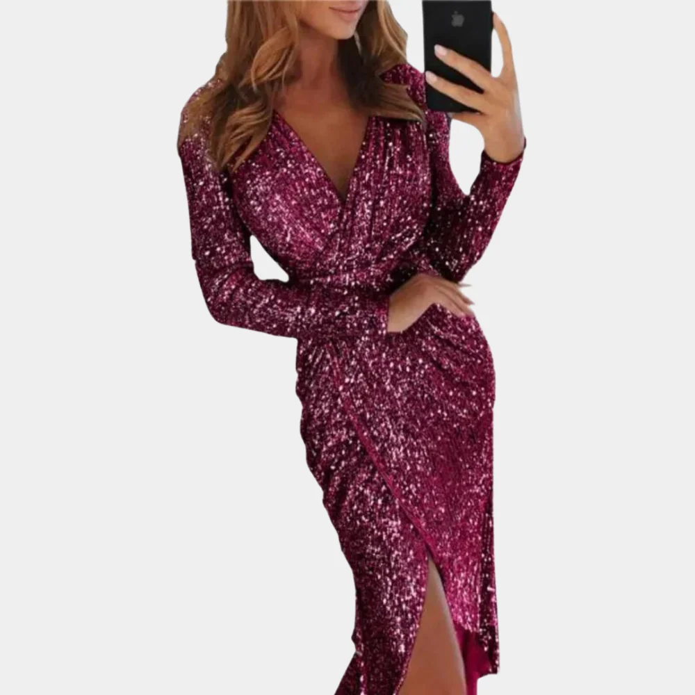 Heidi-Mode | Damen Paillettenkleid mit Schlitz Vorne - Image 3