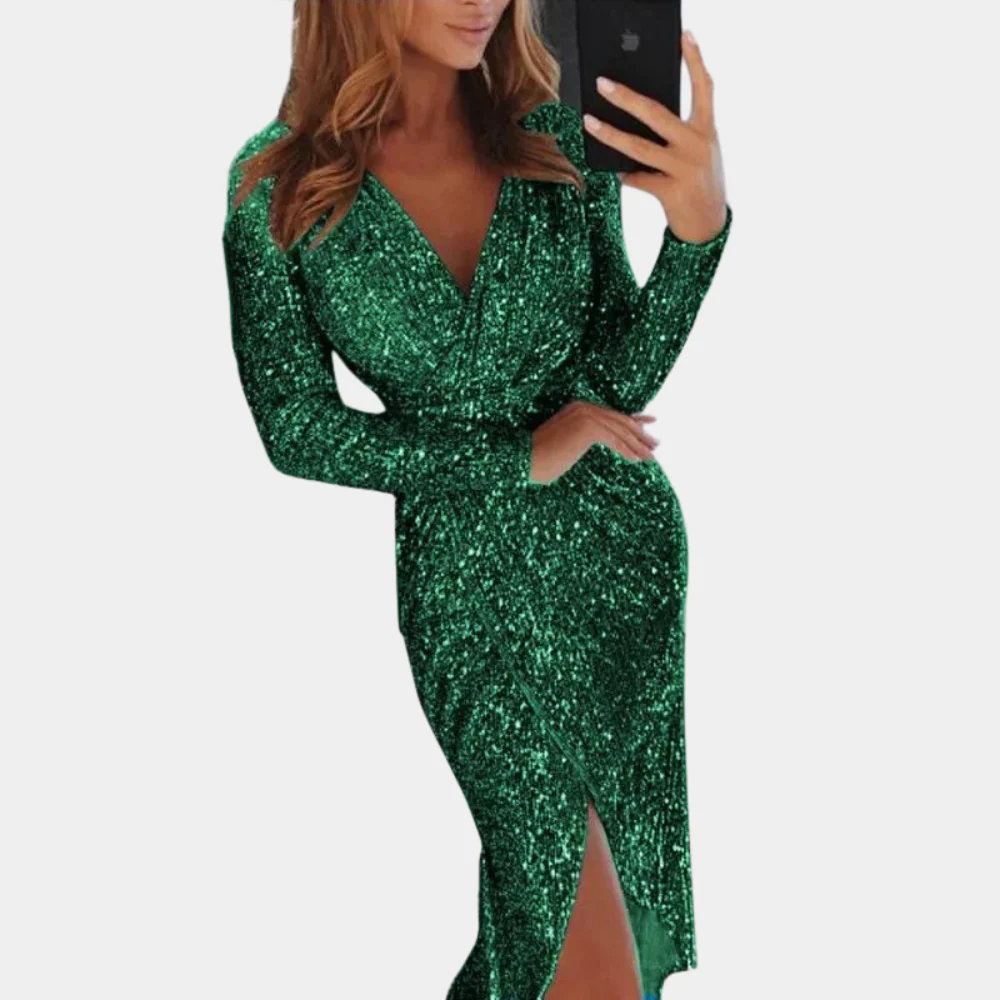 Heidi-Mode | Damen Paillettenkleid mit Schlitz Vorne - Image 4