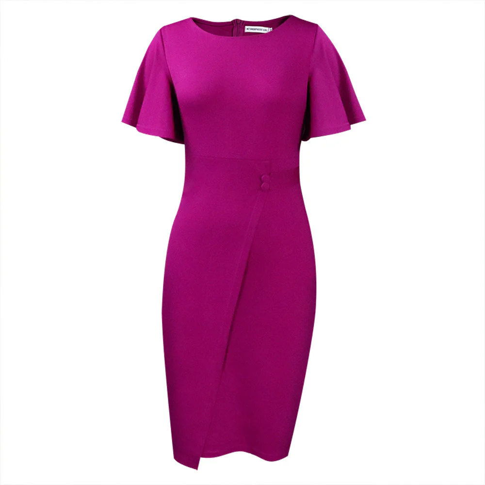 Heidi-Mode | Damen Figurbetont Wickelstil Midi Kleid mit Kurzen Ärmeln - Image 6