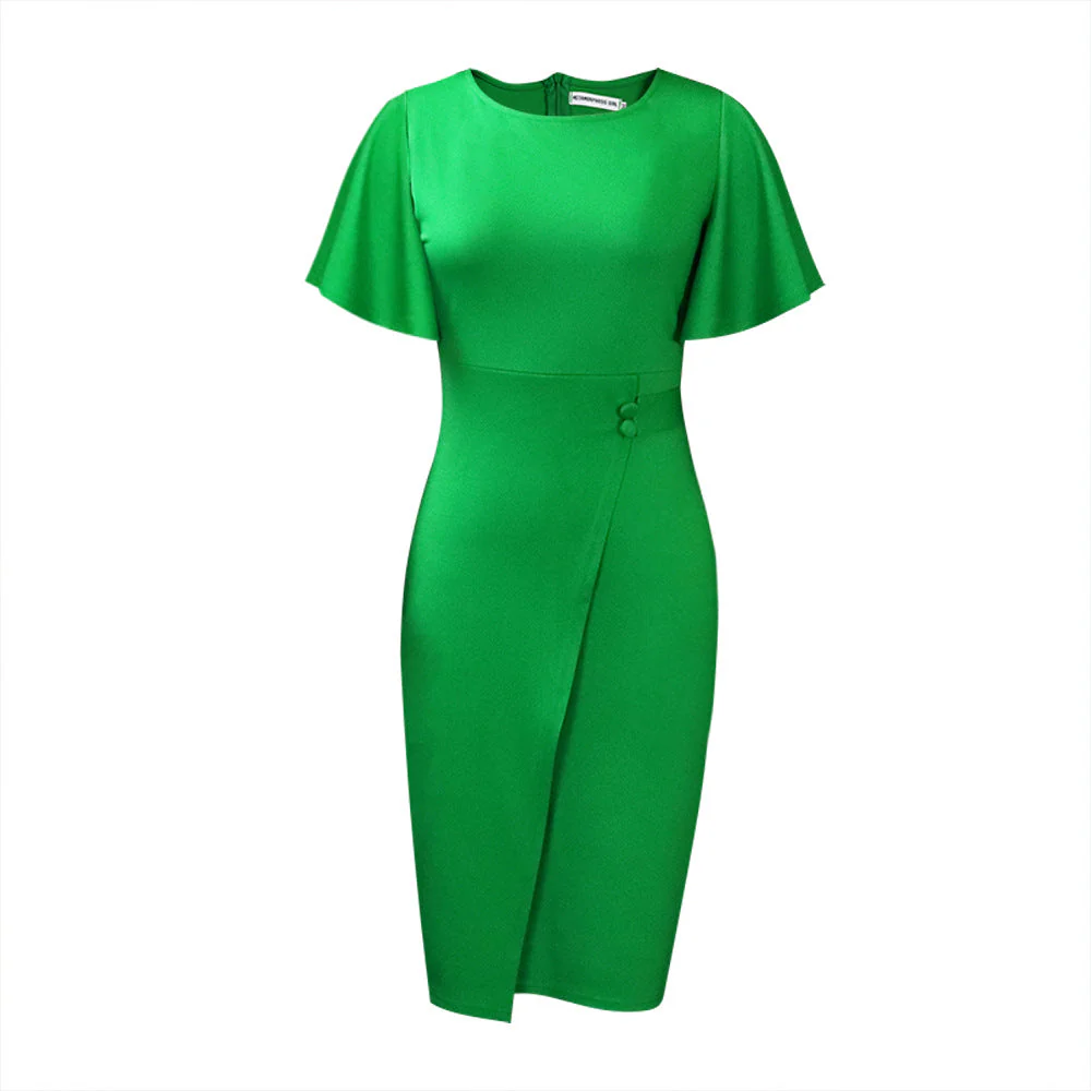 Heidi-Mode | Damen Figurbetont Wickelstil Midi Kleid mit Kurzen Ärmeln - Image 7