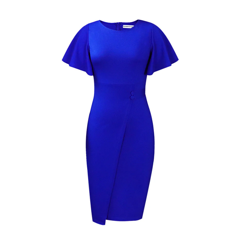 Heidi-Mode | Damen Figurbetont Wickelstil Midi Kleid mit Kurzen Ärmeln - Image 9
