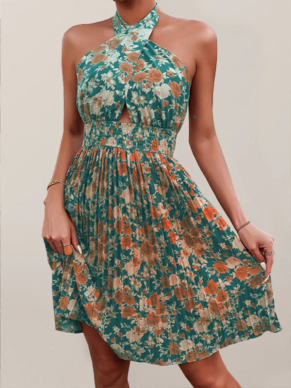 Heidi-Mode | Damen Woven Sexy Halter Neck Rückenfreies Blumen Kleid - Image 5