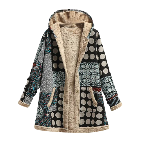 Heidi-Mode | Kapuzenmantel - Patchwork-Design - Gefüttert mit Weichem Sherpa - Knöpfe und Taschen - Image 3