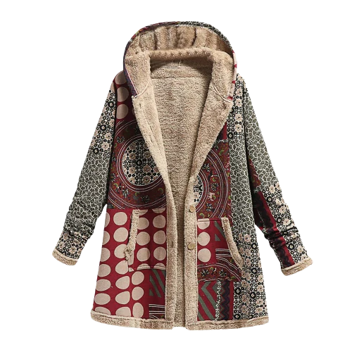 Heidi-Mode | Kapuzenmantel - Patchwork-Design - Gefüttert mit Weichem Sherpa - Knöpfe und Taschen - Image 4