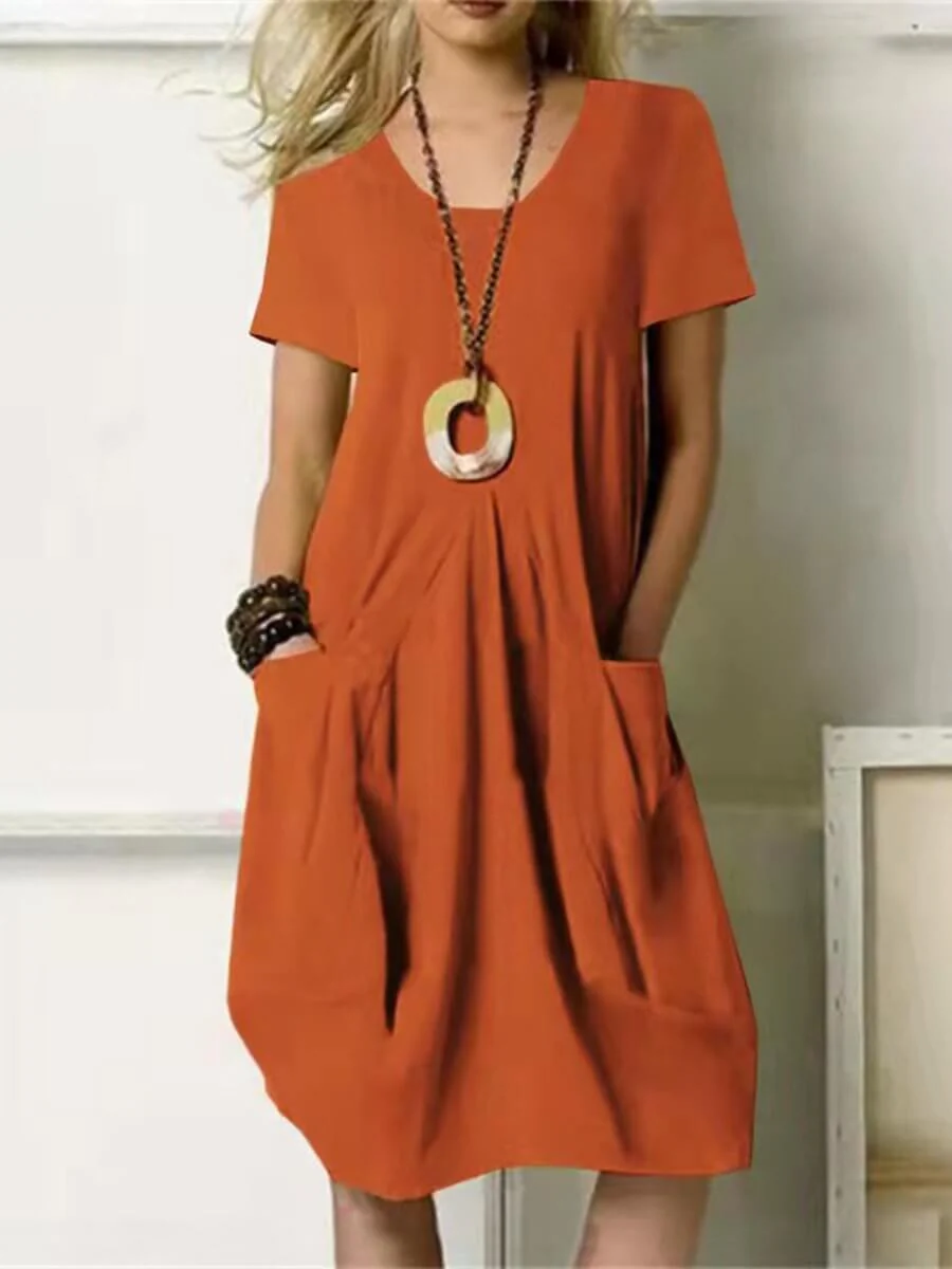 Heidi-Mode | Rundhals Baumwoll-Leinen Freizeitkleid - Image 3
