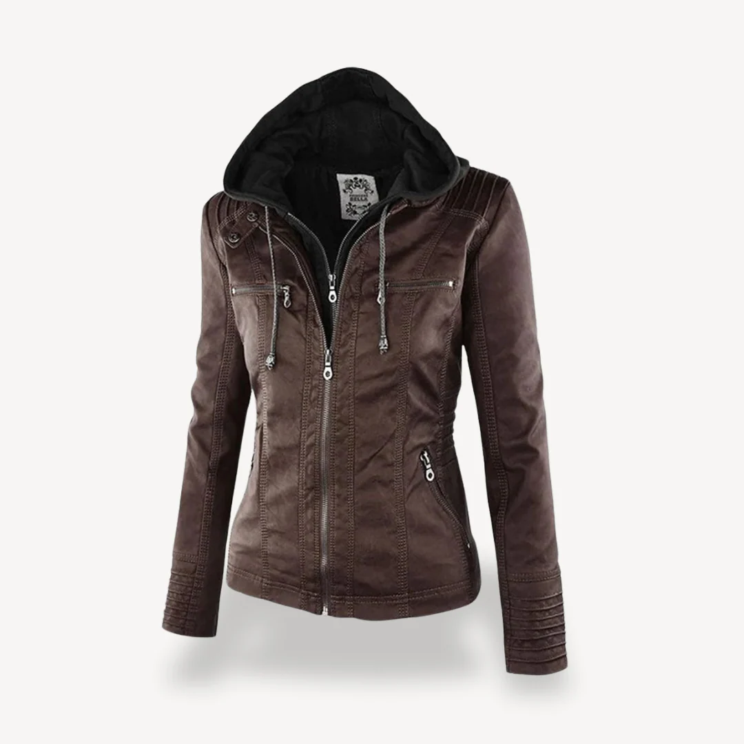 Heidi-Mode | Damen Wasserdichte Lederjacke mit Kapuze - Image 7
