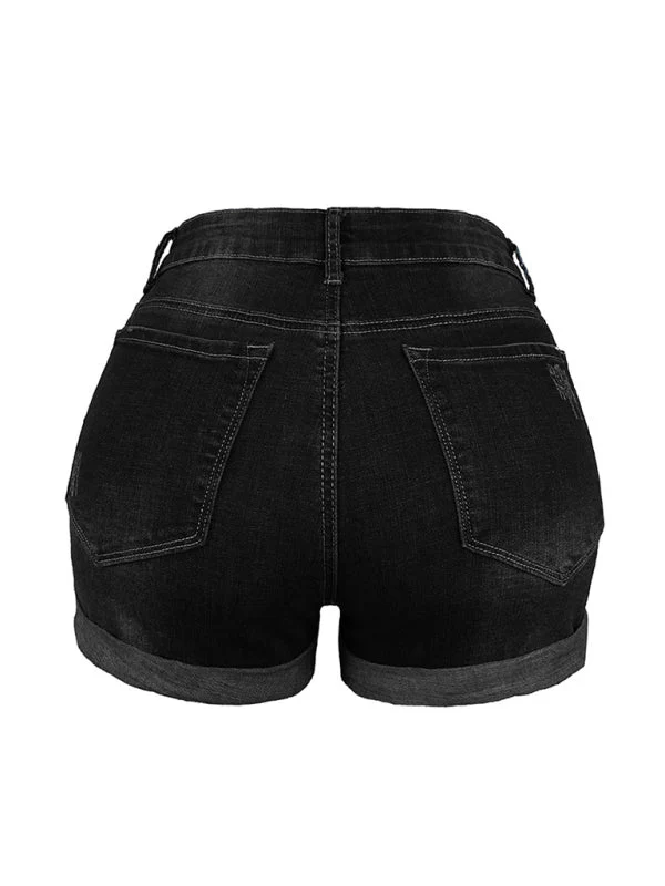 Heidi-Mode | Damen Stretch Mittelhohe Denim-Shorts mit Löchern - Image 5