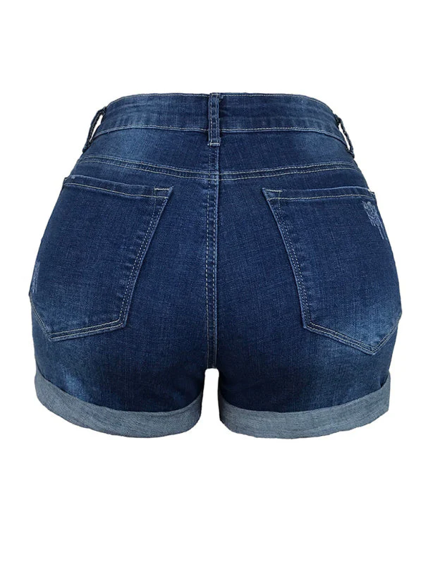 Heidi-Mode | Damen Stretch Mittelhohe Denim-Shorts mit Löchern - Image 8