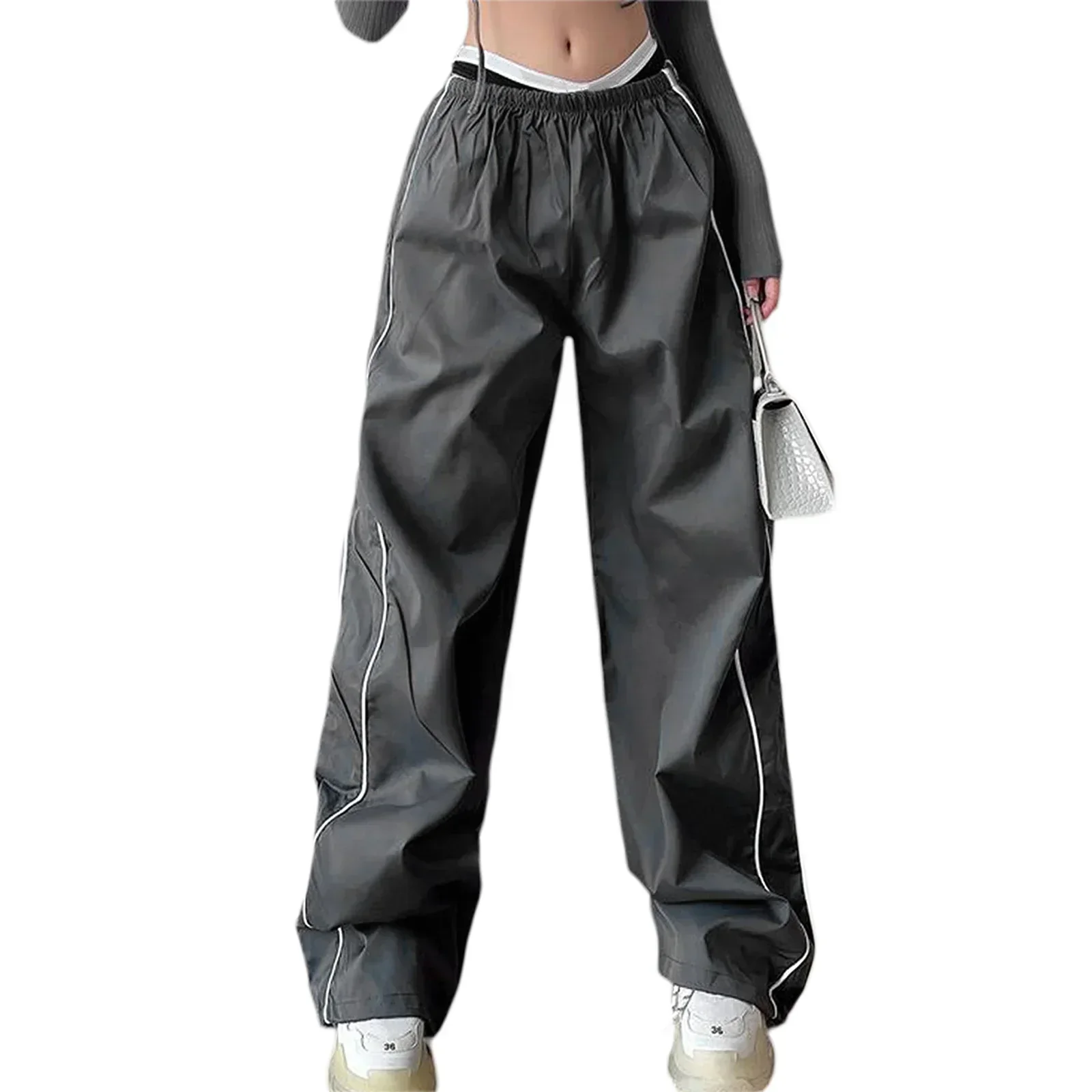 Heidi-Mode | Frauen Y2K Elastischer Taillen Cargo Hosen Locker Einfarbige Jogginghosen Trainingshose mit Taschen Streetwear - Image 7