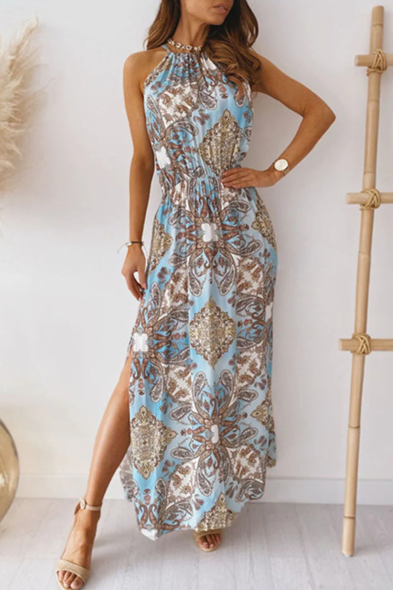 Heidi-Mode | Jahrgang Elegant Print Halter A-Linie Kleider - Image 4