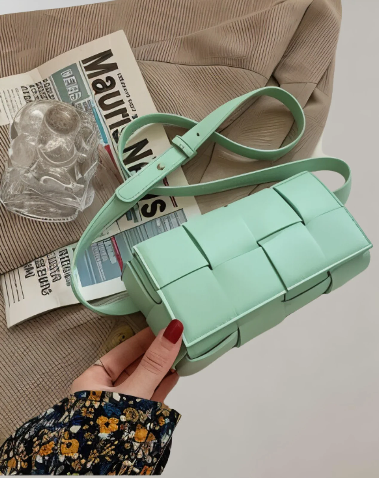 Heidi-Mode | Geblockte Umhängetasche Vegan Leder Damen Geflochtene Tasche Frauen - Image 27