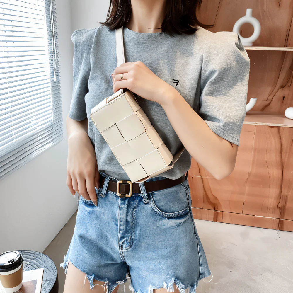 Heidi-Mode | Geblockte Umhängetasche Vegan Leder Damen Geflochtene Tasche Frauen - Image 3