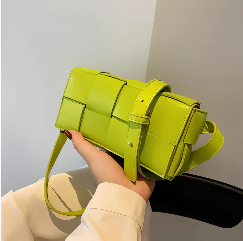 Heidi-Mode | Geblockte Umhängetasche Vegan Leder Damen Geflochtene Tasche Frauen - Image 5