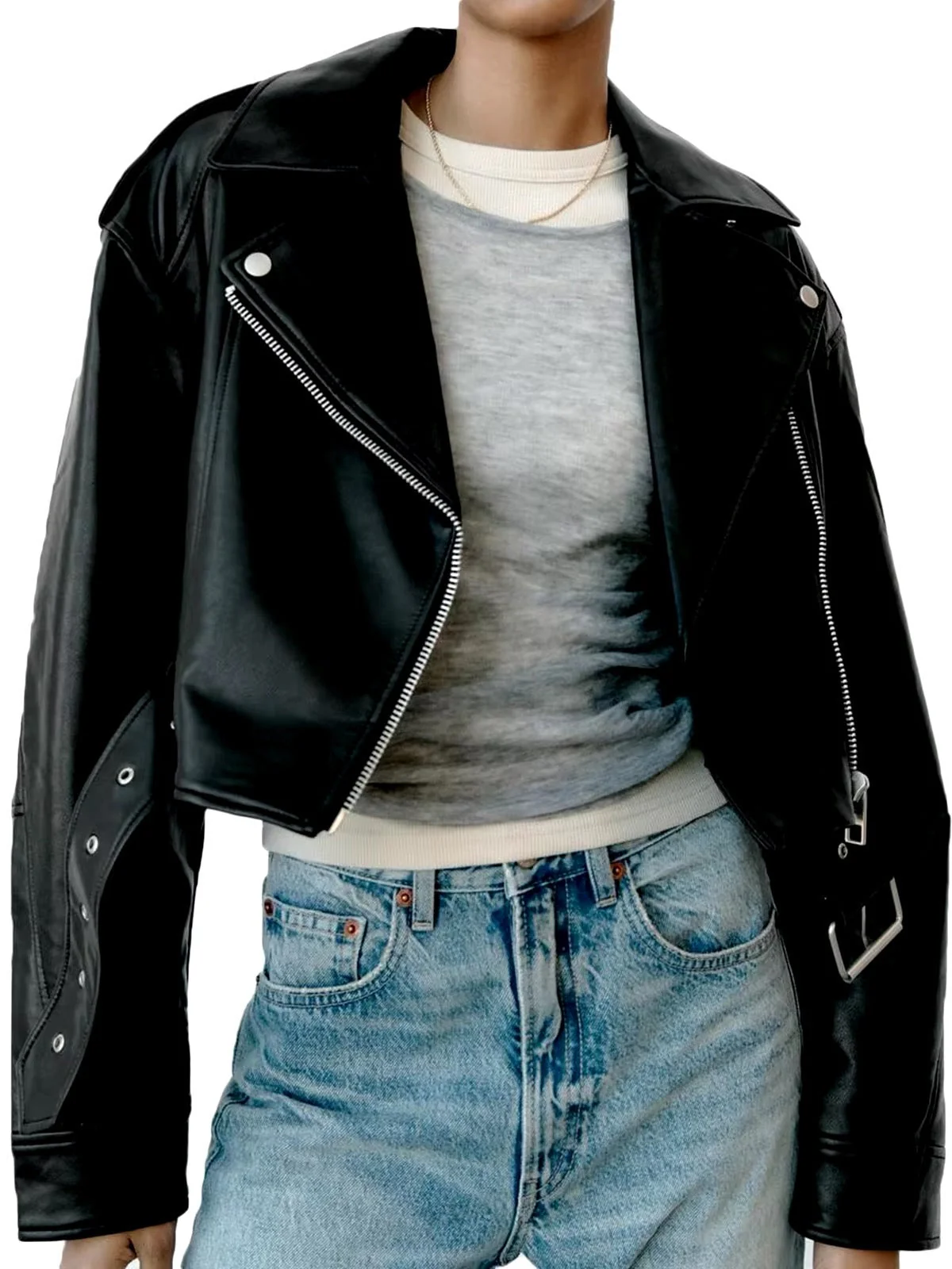 Heidi-Mode | Gekürzte Bikerjacke Aus Kunstleder mit Gürtel - Image 3