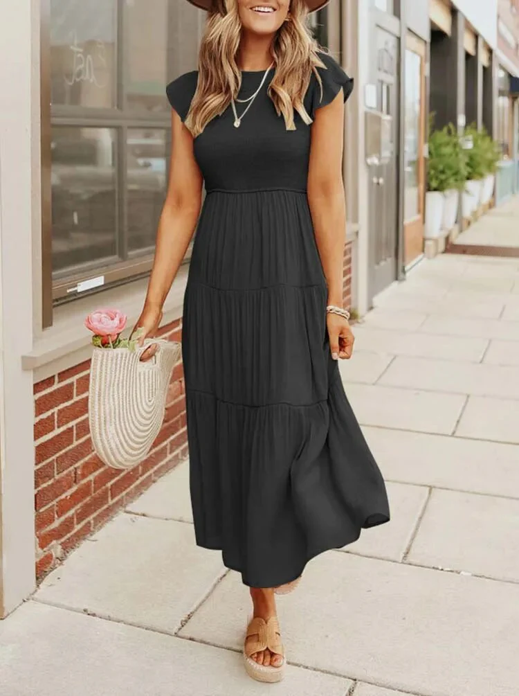 Heidi-Mode | Gerafft mit Schmetterlingsärmeln A Linie Sommerkleid - Image 12