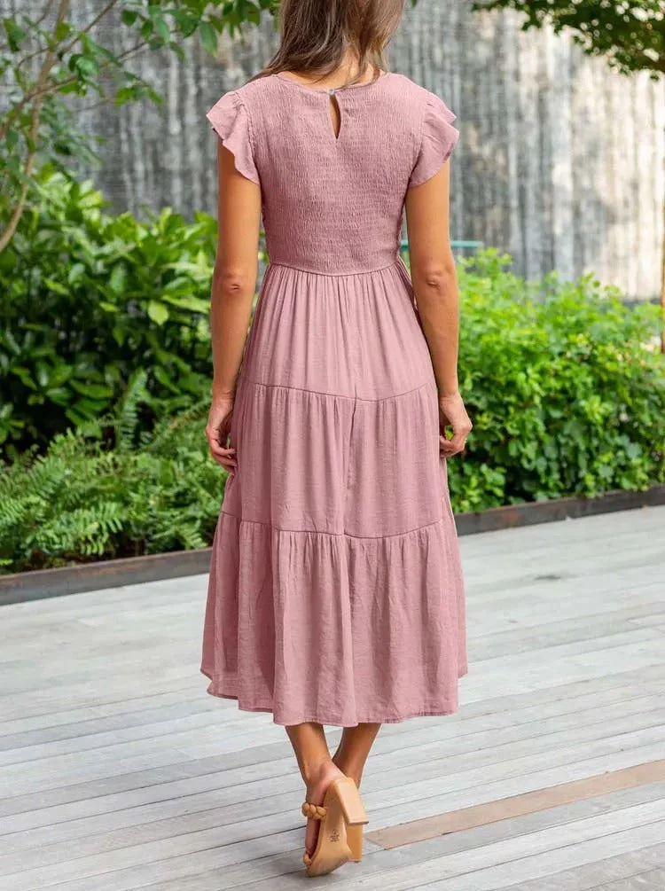Heidi-Mode | Gerafft mit Schmetterlingsärmeln A Linie Sommerkleid - Image 3