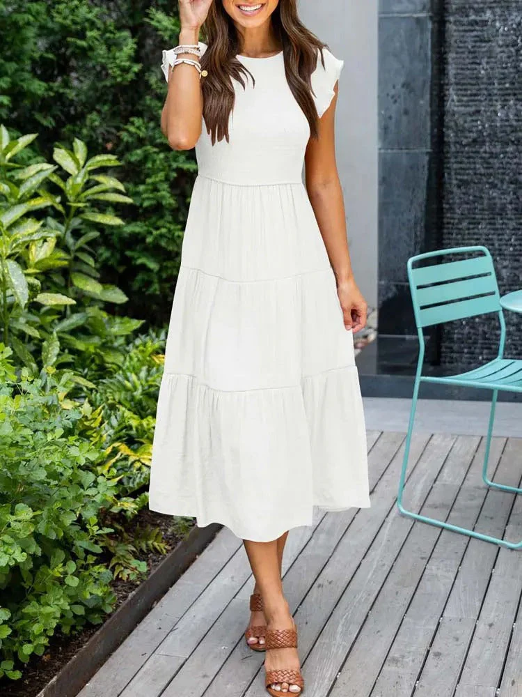 Heidi-Mode | Gerafft mit Schmetterlingsärmeln A Linie Sommerkleid - Image 4