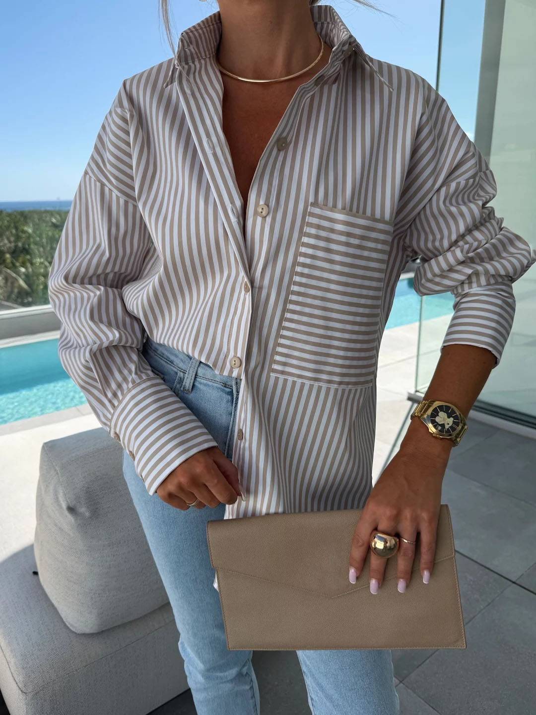 Heidi-Mode | Gestreifte Bluse Button-Up Shirt Kragen Lange Ärmel Frauen Elegant Maßgeschneidert Freizeit Übergrößen - Image 11